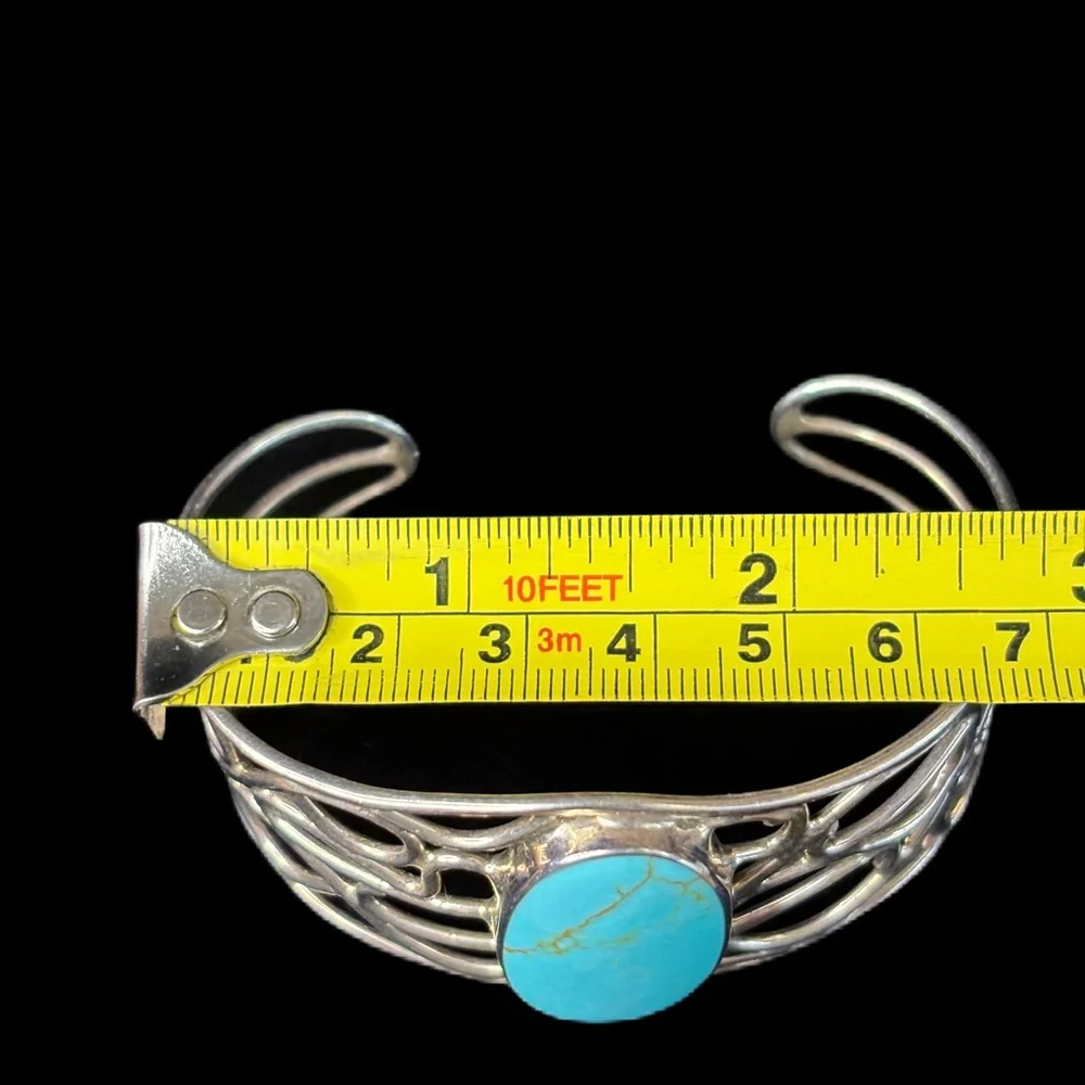 Faux Turquoise Oval Stone Openwork Silver-Toned Cuff